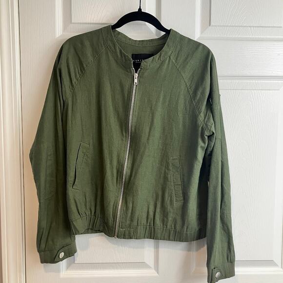 Sanctuary For Anthropologie Bomber Jacket Camo Green Size M Linen & Cotton - Picture 1 of 7